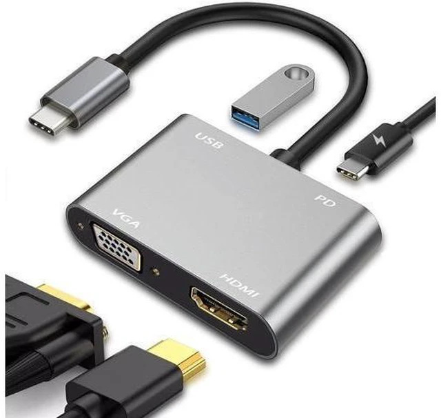 Alt view image 7 of 12 - USB C to HDMI VGA Adapter for Monitor, USBC Laptop Docking Station Dual Monitor Dongle MacBook, USB-C Hub Powered Mac, USB 3.0 to USB C Adapter Cable with Fast Charging Chromebook, Type C Dock