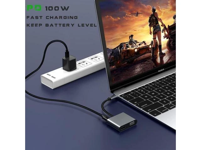 Alt view image 10 of 12 - USB C to HDMI VGA Adapter for Monitor, USBC Laptop Docking Station Dual Monitor Dongle MacBook, USB-C Hub Powered Mac, USB 3.0 to USB C Adapter Cable with Fast Charging Chromebook, Type C Dock