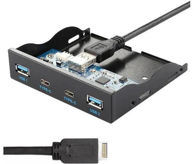 Alt view image 7 of 9 - USB-C & USB 3.0 HUB 4 Ports Front Panel Motherboard Cable to USB 3.1 Front Panel Header for 3.5" Floppy Bay