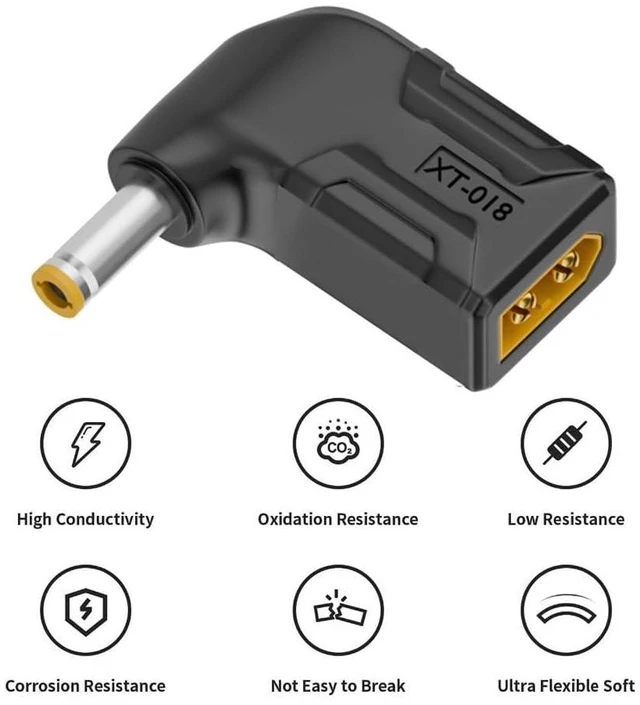 Alt view image 12 of 14 - xiwai XT60 Power Connector Male SC100 Protocol to DC 5.5x2.5mm Male Plug Fast Charging Angled Horizontal Adapter for RC Lipo Battery Quadcopter Multicopter Aeromodelling