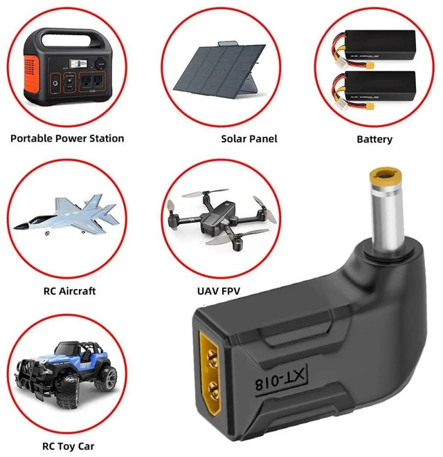 Alt view image 13 of 14 - xiwai XT60 Power Connector Male SC100 Protocol to DC 5.5x2.5mm Male Plug Fast Charging Angled Horizontal Adapter for RC Lipo Battery Quadcopter Multicopter Aeromodelling