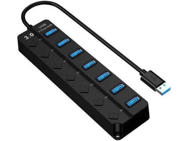 Alt view image 8 of 14 - USB 3.0 Hub, DEFEILIN 7 Port Powered USB Hub Expander Aluminum USB 3.0 Data Port hub with Universal 5V AC Adapter and Individual On/Off Switches USB Splitter for Laptop and PC(Black)