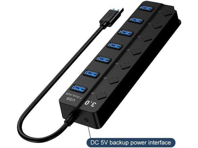 Alt view image 9 of 14 - USB 3.0 Hub, DEFEILIN 7 Port Powered USB Hub Expander Aluminum USB 3.0 Data Port hub with Universal 5V AC Adapter and Individual On/Off Switches USB Splitter for Laptop and PC(Black)