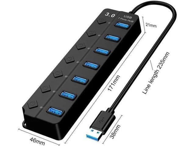 Alt view image 11 of 14 - USB 3.0 Hub, DEFEILIN 7 Port Powered USB Hub Expander Aluminum USB 3.0 Data Port hub with Universal 5V AC Adapter and Individual On/Off Switches USB Splitter for Laptop and PC(Black)