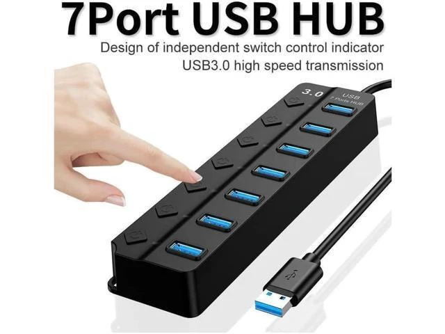 Alt view image 12 of 14 - USB 3.0 Hub, DEFEILIN 7 Port Powered USB Hub Expander Aluminum USB 3.0 Data Port hub with Universal 5V AC Adapter and Individual On/Off Switches USB Splitter for Laptop and PC(Black)