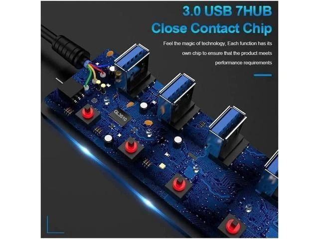 Alt view image 14 of 14 - USB 3.0 Hub, DEFEILIN 7 Port Powered USB Hub Expander Aluminum USB 3.0 Data Port hub with Universal 5V AC Adapter and Individual On/Off Switches USB Splitter for Laptop and PC(Black)