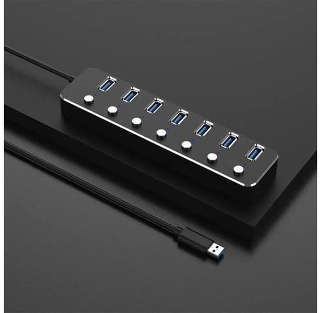 Alt view image 5 of 8 - USB 3.0 Power Adapter 7 Ports Aluminum Alloy Splitter Hub USB Multi Extender Switch 1.2M Cable Hub Kit USB Hub 3.0 EU Plug B-N33