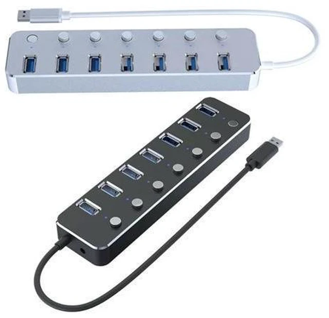 Alt view image 6 of 8 - USB 3.0 Power Adapter 7 Ports Aluminum Alloy Splitter Hub USB Multi Extender Switch 1.2M Cable Hub Kit USB Hub 3.0 EU Plug B-N33