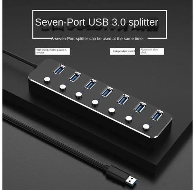 Alt view image 8 of 8 - USB 3.0 Power Adapter 7 Ports Aluminum Alloy Splitter Hub USB Multi Extender Switch 1.2M Cable Hub Kit USB Hub 3.0 EU Plug B-N33