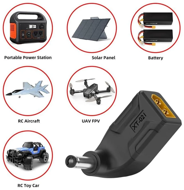 Alt view image 13 of 14 - xiwai XT60 Power Connector Male SC100 Protocol to DC 5.5x2.1mm Male Plug Fast Charging Angled Vertical Adapter for RC Lipo Battery Quadcopter Multicopter Aeromodelling