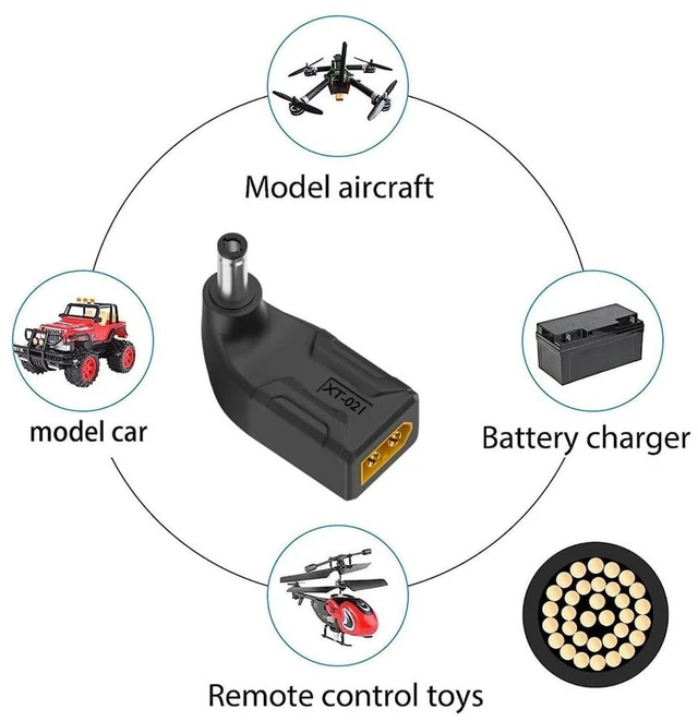 Alt view image 14 of 14 - xiwai XT60 Power Connector Male SC100 Protocol to DC 5.5x2.1mm Male Plug Fast Charging Angled Vertical Adapter for RC Lipo Battery Quadcopter Multicopter Aeromodelling