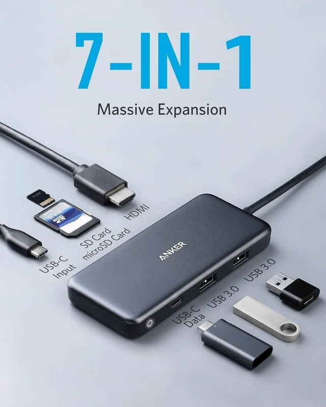 Alt view image 9 of 14 - USB C Hub (7-in-1) with 4K HDMI 85W Power Delivery USB-C and 2 USB-A 5Gbps Data Ports microSD and SD Card Reader for MacBook Air MacBook Pro XPS and More