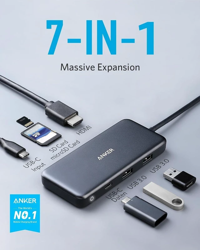 Alt view image 14 of 14 - USB C Hub (7-in-1) with 4K HDMI 85W Power Delivery USB-C and 2 USB-A 5Gbps Data Ports microSD and SD Card Reader for MacBook Air MacBook Pro XPS and More