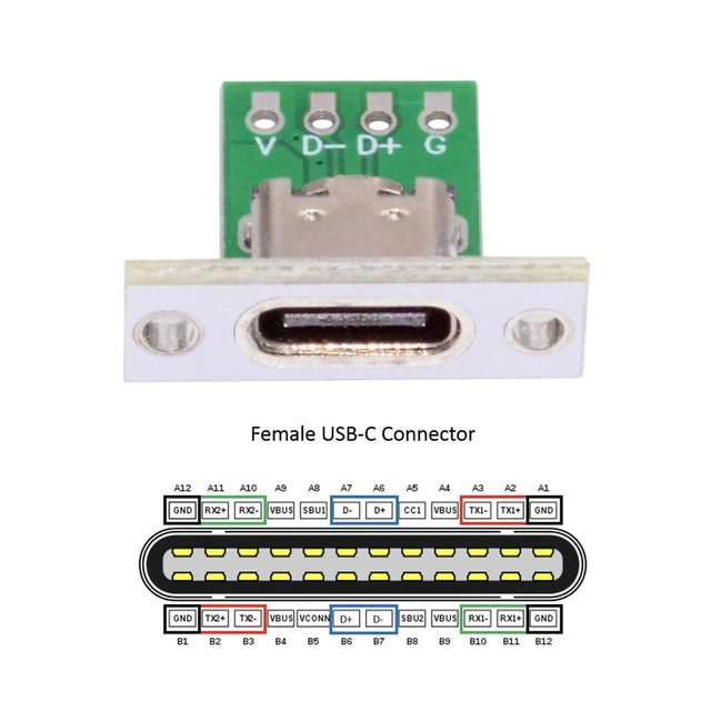 Alt view image 12 of 14 - OEM 5pcs/Set Type C Female Socket Connector Panel Mount Type with PC Board 24pin USB 2.0 Pinout
