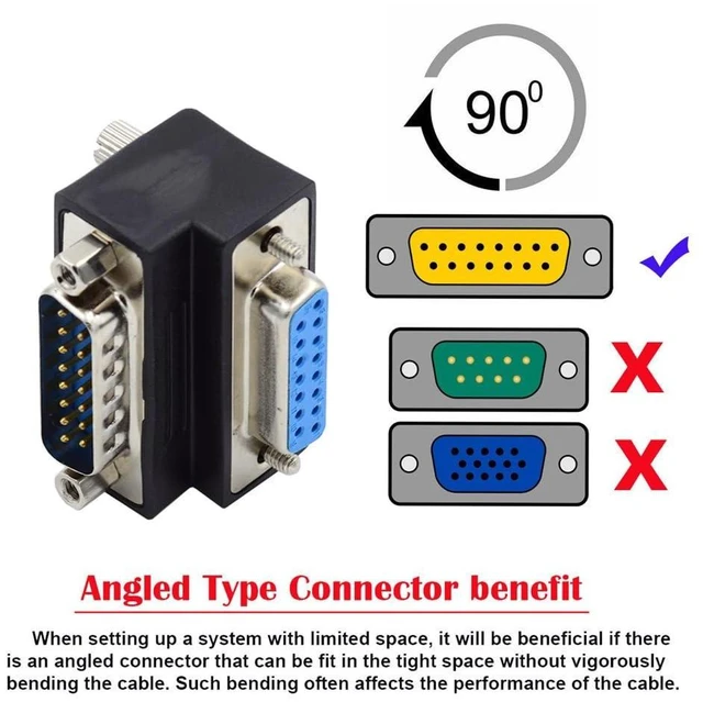 Alt view image 12 of 14 - xiwai DB15 Serial Adapters D-SUB 15-pin RS232 D-subminiature Adapter Male to Female with Screw Nuts DB Connector Down 90 Degree Angled