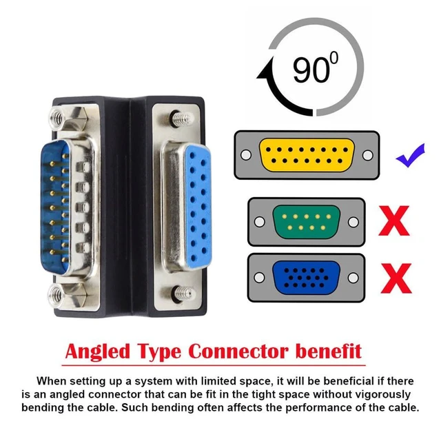 Alt view image 10 of 14 - xiwai DB15 Serial Adapters D-SUB 15-pin RS232 D-subminiature Adapter Male to Female with Screw Nuts DB Connector Up 90 Degree Angled