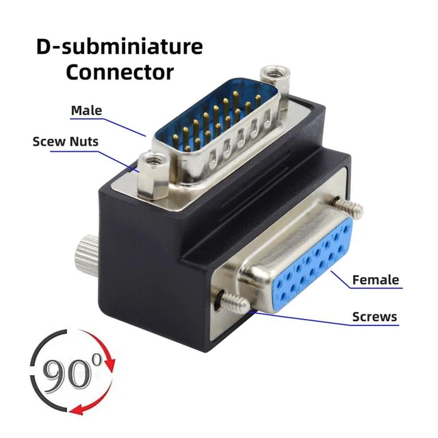 Alt view image 12 of 14 - xiwai DB15 Serial Adapters D-SUB 15-pin RS232 D-subminiature Adapter Male to Female with Screw Nuts DB Connector Up 90 Degree Angled