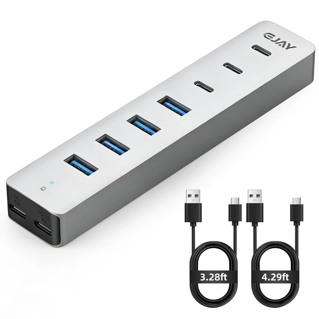 Alt view image 7 of 12 - 4 Port USB3.0 and USB-C HUB for PC,Laptop,MacBook Pro etc | 7-Port USB3.0 Splitter & USB Extender, Aluminum,5Gbps,Detachable Dual Cables (4.28ft Long)