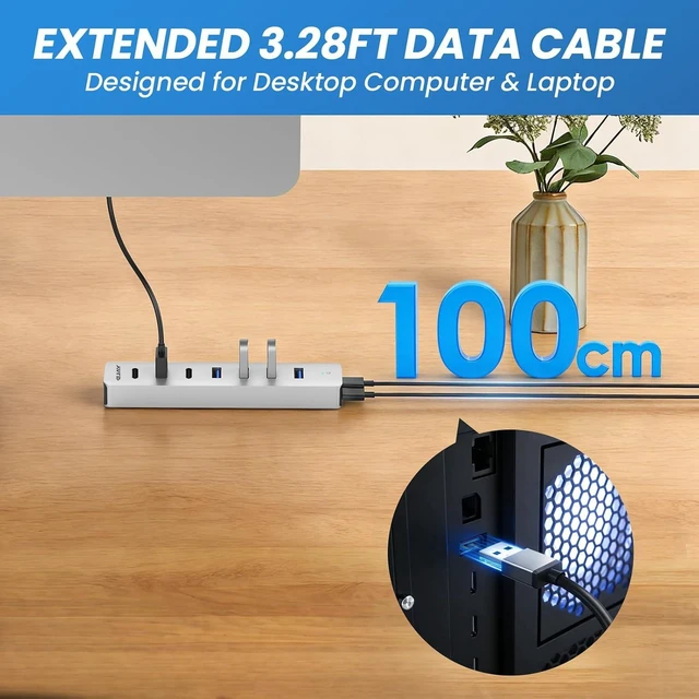 Alt view image 8 of 12 - 4 Port USB3.0 and USB-C HUB for PC,Laptop,MacBook Pro etc | 7-Port USB3.0 Splitter & USB Extender, Aluminum,5Gbps,Detachable Dual Cables (4.28ft Long)