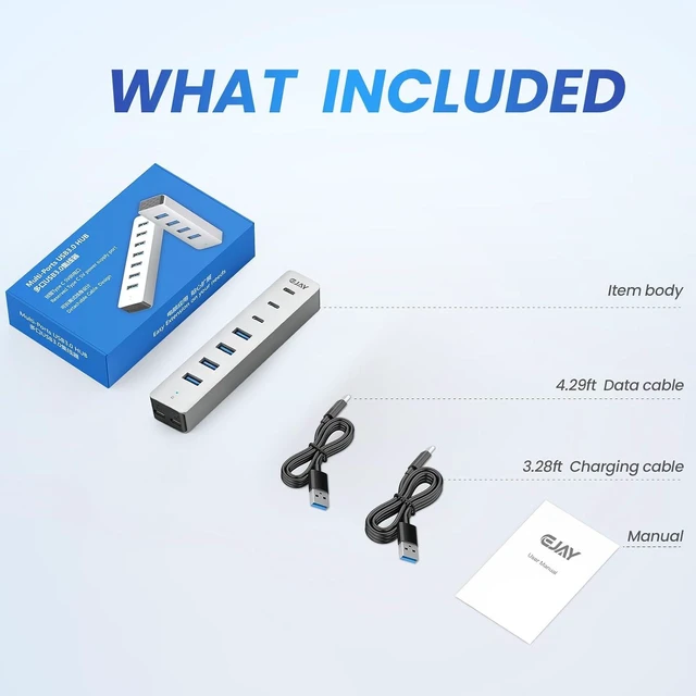 Alt view image 12 of 12 - 4 Port USB3.0 and USB-C HUB for PC,Laptop,MacBook Pro etc | 7-Port USB3.0 Splitter & USB Extender, Aluminum,5Gbps,Detachable Dual Cables (4.28ft Long)