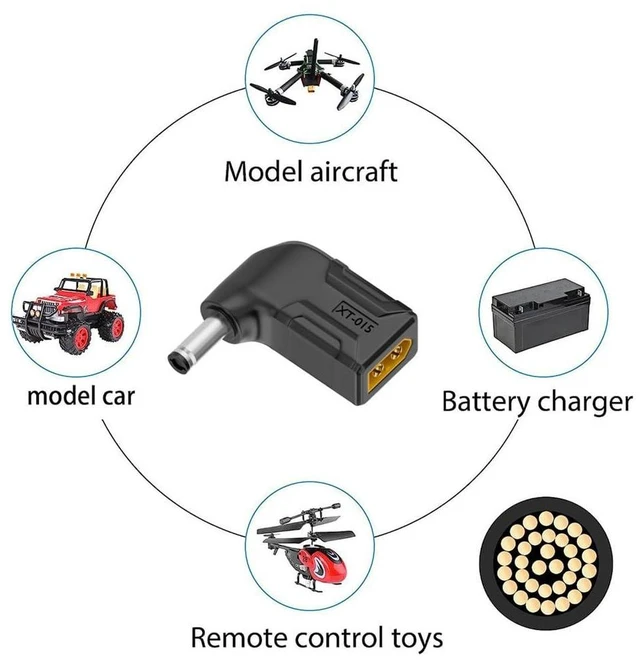 Alt view image 14 of 14 - xiwai XT60 Power Connector Male SC100 Protocol to DC 5.5x2.1mm Male Plug Fast Charging Angled Horizontal Adapter for RC Lipo Battery Quadcopter Multicopter Aeromodelling