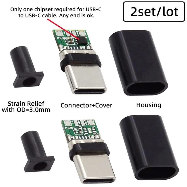 Alt view image 9 of 14 - xiwai 2sets/lot USB Type C Male to USB-C Male 100W DIY OEM 24pin Connector Plug PD USB2.0 Data with Housing Cover for Replacement