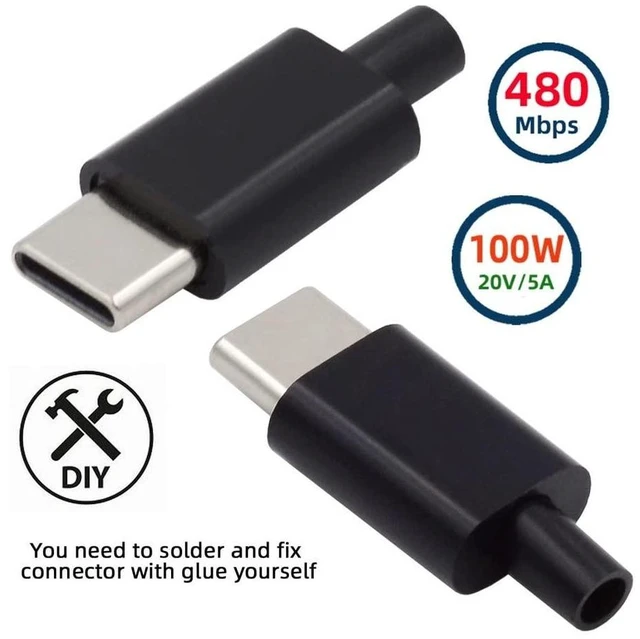 Alt view image 14 of 14 - xiwai 2sets/lot USB Type C Male to USB-C Male 100W DIY OEM 24pin Connector Plug PD USB2.0 Data with Housing Cover for Replacement