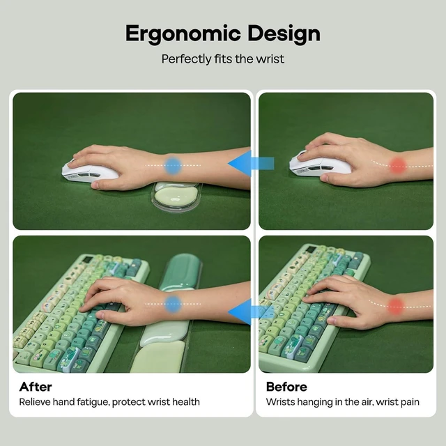 Alt view image 12 of 14 - CloudGel Wrist Rest for Keyboard and Mouse, 2 Pieces | Silicone Wrist Support, Anti-Slip Rubber Bottom, Ergonomic Design, Suitable for Office/Computer/Laptop/Gaming (Green)