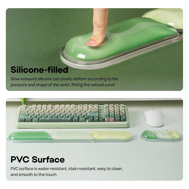 Alt view image 13 of 14 - CloudGel Wrist Rest for Keyboard and Mouse, 2 Pieces | Silicone Wrist Support, Anti-Slip Rubber Bottom, Ergonomic Design, Suitable for Office/Computer/Laptop/Gaming (Green)