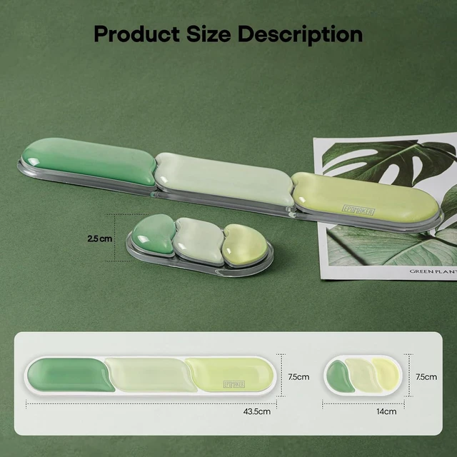 Alt view image 14 of 14 - CloudGel Wrist Rest for Keyboard and Mouse, 2 Pieces | Silicone Wrist Support, Anti-Slip Rubber Bottom, Ergonomic Design, Suitable for Office/Computer/Laptop/Gaming (Green)