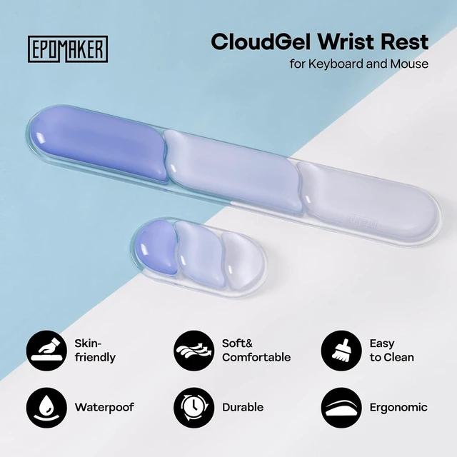 Alt view image 9 of 14 - CloudGel Wrist Rest for Keyboard and Mouse, 2 Pieces | Silicone Wrist Support, Anti-Slip Rubber Bottom, Ergonomic Design, Suitable for Office/Computer/Laptop/Gaming (Blue)
