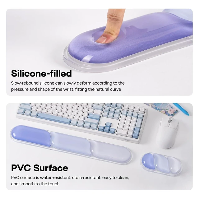 Alt view image 13 of 14 - CloudGel Wrist Rest for Keyboard and Mouse, 2 Pieces | Silicone Wrist Support, Anti-Slip Rubber Bottom, Ergonomic Design, Suitable for Office/Computer/Laptop/Gaming (Blue)