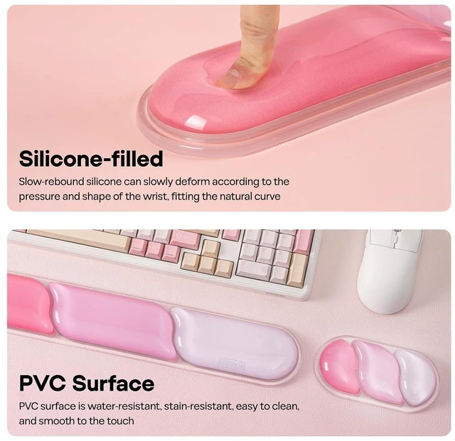 Alt view image 13 of 14 - CloudGel Wrist Rest for Keyboard and Mouse, 2 Pieces | Silicone Wrist Support, Anti-Slip Rubber Bottom, Ergonomic Design, Suitable for Office/Computer/Laptop/Gaming (Pink)