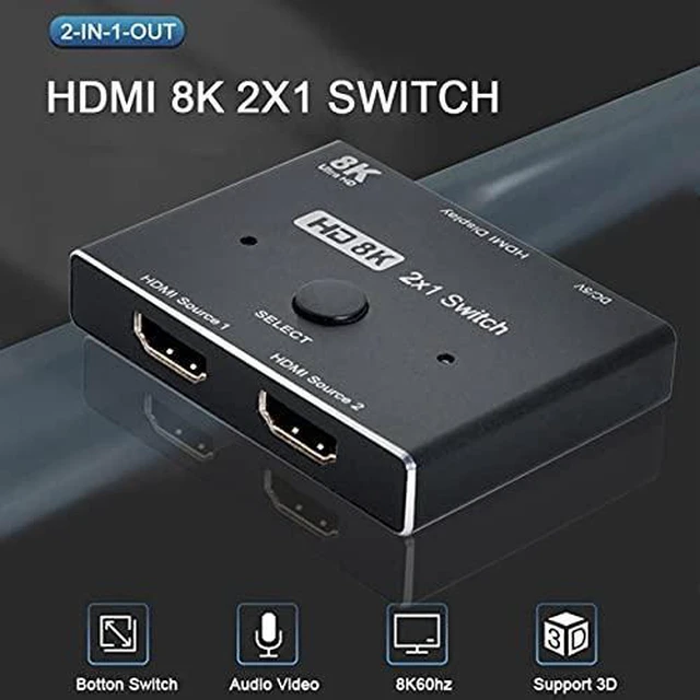 Alt view image 13 of 14 - 8K@60hz HDMI-Compatible 2.1 Switch 2-IN-1-OUT Hub Support HDCP SST Extended 4K@60hz
