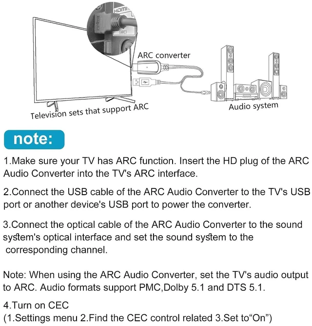 Alt view image 14 of 14 - 192KHz HDMI ARC to Optical Audio Converter for TV to Soundbar Plug & Play 3.7ft/1.15m ARC to Optical Cable Audio Extractor Adapter Splitter for Sound System Speaker Home Theater Support Dolby/DTS 5.1