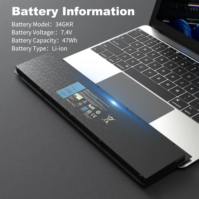 Alt view image 7 of 10 - E7440 E7450 34GKR Laptop Battery for Dell Latitude 14 7000 E7440 E7450 E7420 7450 7440 3RNFD PFXCR G0G2M V8XN3 F38HT T19VW G95J5 E225846 0G95J5 0909H5 5K1GW 451-BBFT 451-BBFY 451-BBFV 451-BBOG 909H5