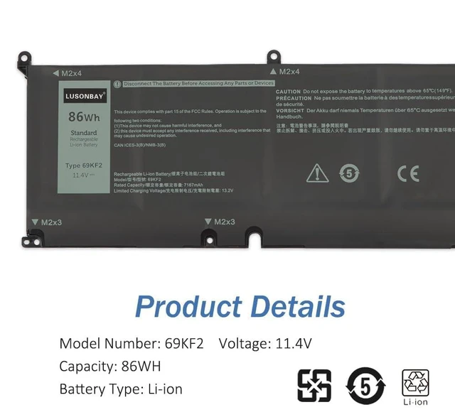 Alt view image 9 of 10 - LUSONBAY 7FMXV Laptop Battery for Dell Latitude 13 5320 7320 14 7420 15 7520 P134G001 P135G001 P138G001 FMXV 0TN2GY TN2GY 4M1JN 1PP63 HDGJ8 MHR4G (69KF2)