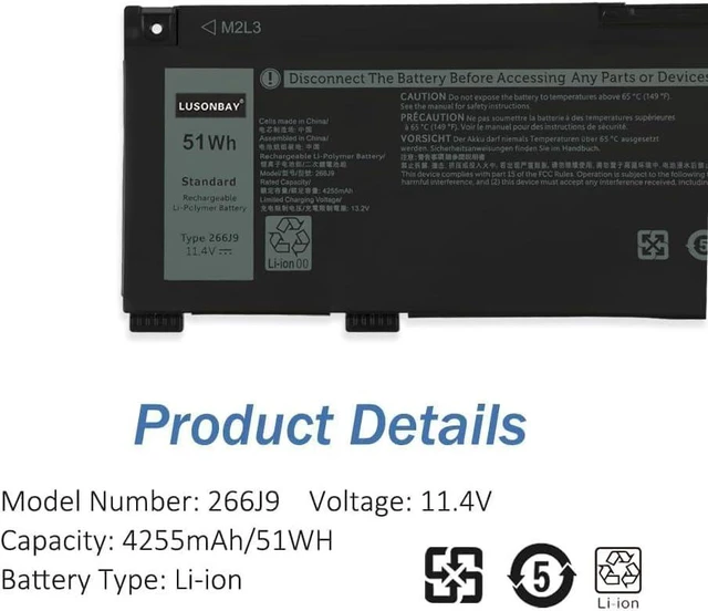 Alt view image 11 of 12 - 266J9 Laptop Battery Replacement for Dell G3 15 3500 3590 3790 G5 15 5500 SE 5505 P89F Inspiron 5490 INS 15PR-1545W 1548BR 1645W 1742BR 1742W Series New Battery 11.4V/51Wh