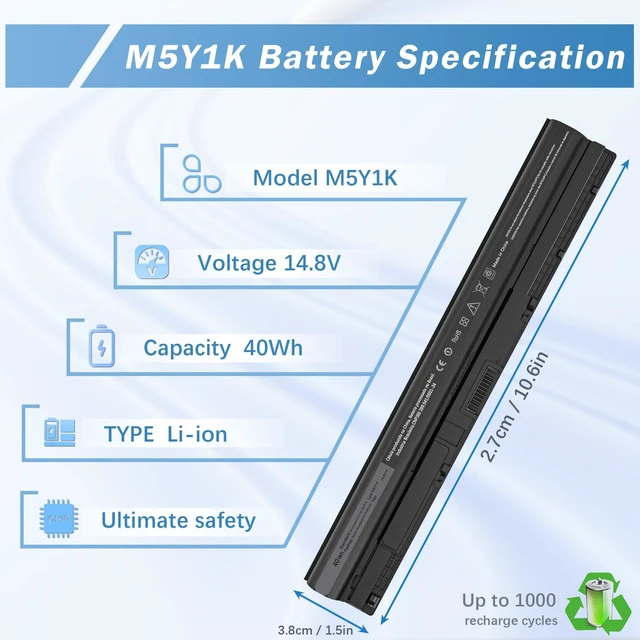 Alt view image 7 of 10 - COWOOGMZ 40WH M5Y1K Battery Replacement for Dell I nspiron 14 15 17 5000 3000 Series 5559 5558 3551 3451 3558 i3558 3567 5755 5756 GXVJ3 HD4J0 WKRJ2 VN3N0 K185W 991XP P63F P47F P51F P52F P64G