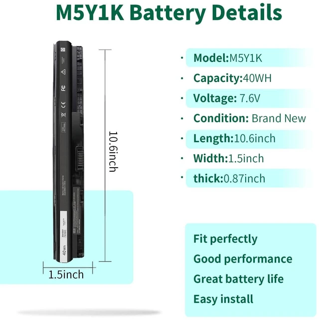 Alt view image 8 of 10 - 40WH M5Y1K 14.8V Battery for Dell Inspiron 14 15 17 5000 3000 Series 5559 5558 3551 3451 3558 i3558 3567 5755 5756 5458 5759 5758 5759 GXVJ3 453-BBBQ WKRJ2 VN3N0 HD4J0 991XP P63F P47F P51F P52F P64G