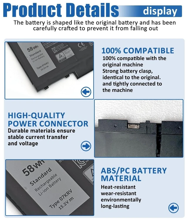 Alt view image 8 of 10 - bossfulton 58Wh 4-Cell 07KRV Battery Replacement for Dell Latitude 5430 5530 Precision 3570 P104F P104F005 P137G P137G004 Series Laptop O7KRV H4PVC 3625mAh