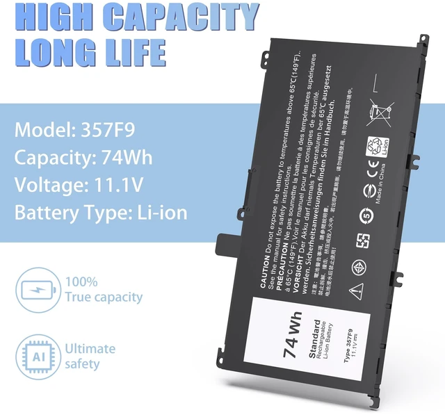Alt view image 10 of 10 - VNYUNQWE 74WH 357F9 Laptop Battery for Dell Inspiron 15 7000 Gaming 15 7559 i7559 7557 i7557 5577 7567 5576 7566 INS15PD Series P65F P65F001 P57F P57F003 71JF4 071JF4 0GFJ6 0357F9