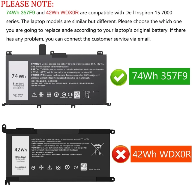 Alt view image 7 of 10 - VNYUNQWE 74WH 357F9 Laptop Battery for Dell Inspiron 15 7000 Gaming 15 7559 i7559 7557 i7557 5577 7567 5576 7566 INS15PD Series P65F P65F001 P57F P57F003 71JF4 071JF4 0GFJ6 0357F9