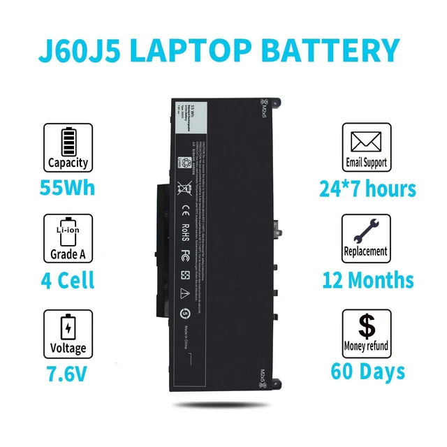 Alt view image 10 of 10 - 7.6V 55Wh J60J5 Battery Compatible with Dell Latitude E7470 E7270 7470 7270 451-BBSY 451-BBSX 451-BBSU WYWJ2 R1V85 MC34Y 242WD PDNM2 1W2Y2 GG4FM F1KTM NJJ2H 5F08V P61G001 P26S001 J6OJ5 Laptop Battery
