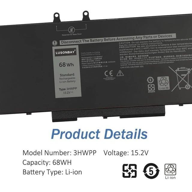 Alt view image 10 of 10 - 3HWPP Laptop Battery for Dell Latitude 5410 5501 5401 5411 5511 Precision 3541 3551, Inspiron 17 7500 7506 2-in-1 New Replacement Battery for 03HWPP 10X1J N2NLL 1VY7F 451-BCMN 68Wh 15.2V/4250mAh