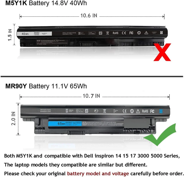 Alt view image 10 of 14 - 65WH Laptop Battery Compatible with Dell MR90Y Inspiron 17 5000 Series, 15-3521 15-3537 15-3543 15r-5521 15r-5537, 17-3737 17r-5737 17r-5727 14r-3437,Latitude14 3000 3540 Series XCMRD P40F