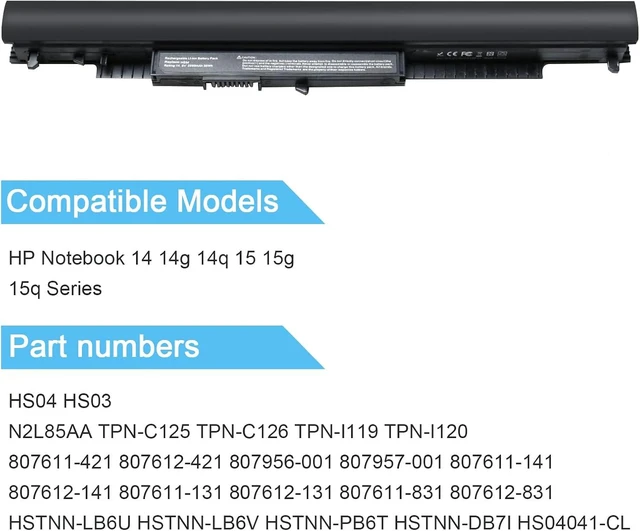 Alt view image 8 of 10 - New Replacement 807956-001 HS03 HS04 Laptop Battery for Hp 14 15 Notebook PC series 15-ay009dx 15-ba009dx 15-af131dx fits Spare 807957-001 Model HSTNN-LB6U HSTNN-LB6V Part Number TPN-C125 TPN-C126