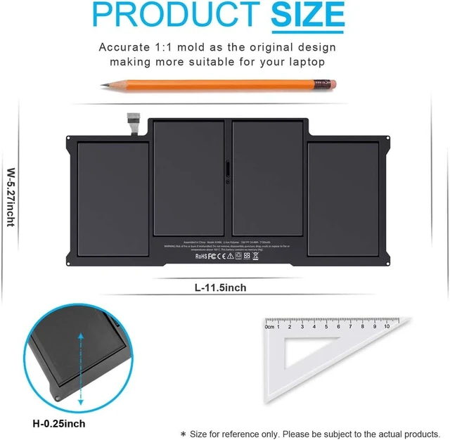 Alt view image 9 of 12 - A1377 A1405 A1496 Laptop Battery Compatible with MacBook Air 13 inch A1466 (Early 2015, Early 2014, Mid 2013, Mid 2012, Mid 2011, 2017) A1369 (Mid 2011, Late 2010) MJVE2LL/A MJVG2LL/A MC504 54.4Wh