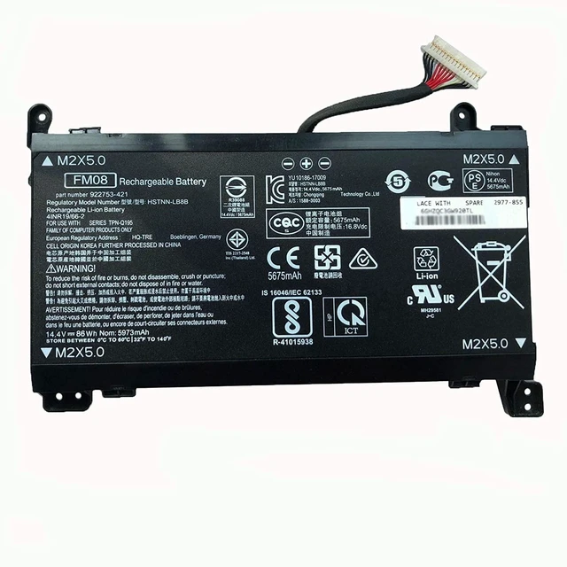 Alt view image 2 of 2 - Compatible/Replacement Laptop Battery For Hp Hp Omen 17-An013tx 17-An014tx Hstnn-Lb8b 922753-421 14.4V 86Wh 5973Mah Fm08