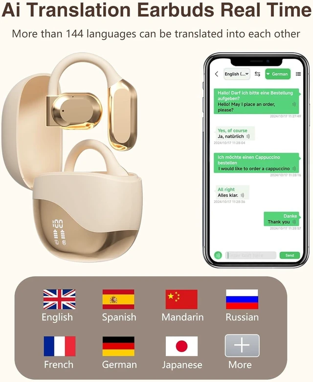 Alt view image 9 of 14 - AI Real-Time Translation Earbuds,Wireless Earbuds,144 Languages Ear Buds,Two-Way Translator Earbuds, Bluetooth Headphones, Ear pods Wireless,HD Sound Translating Earbuds for Travel (Skin-Colored)